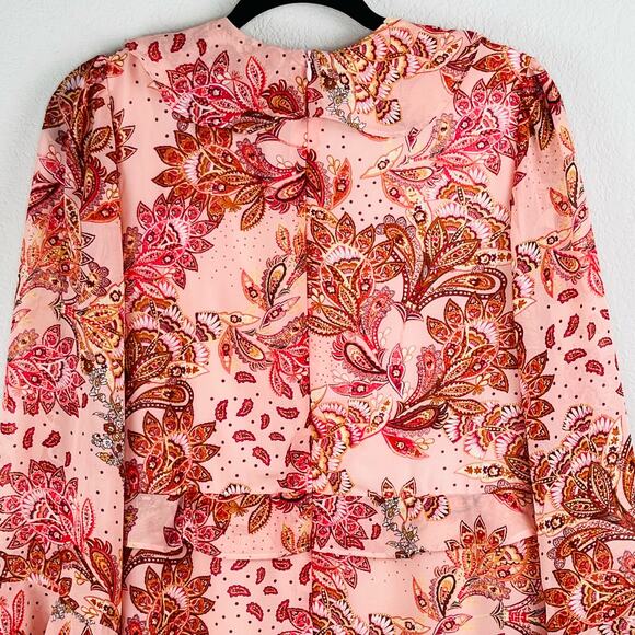 Julia Jordan Ruffled Flounce Bell Sleeve Floral Paisley Pink Midi Dress 8 NWT - Picture 10 of 16
